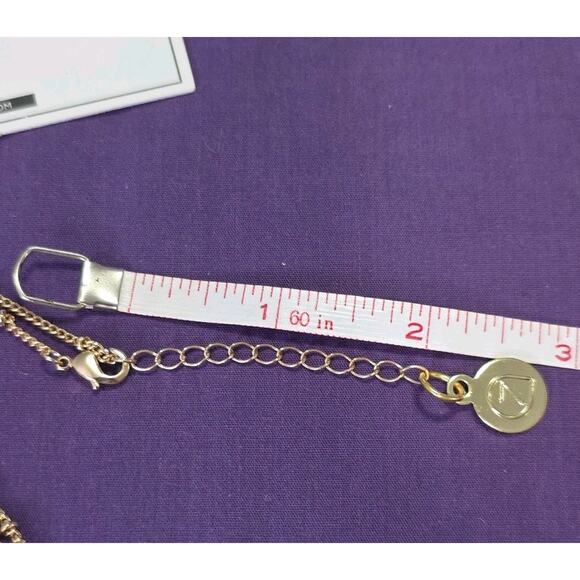 Light Blue Stone Teardrop Pendant Necklace On Gold Tone Satellite Station Chain - Picture 6 of 8